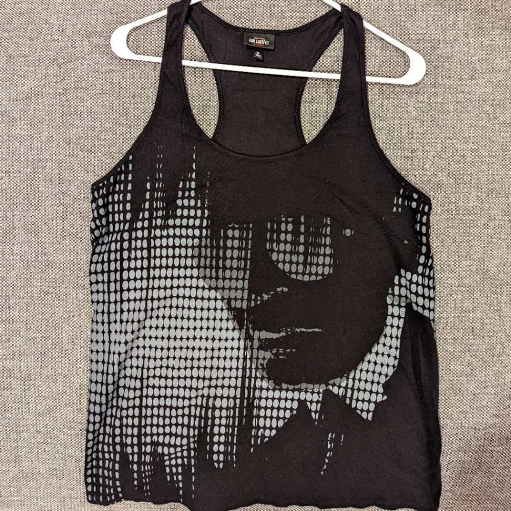 Macy's Karl Lagerfeld for Impulse Racerback Tank Top Size M Black with Print